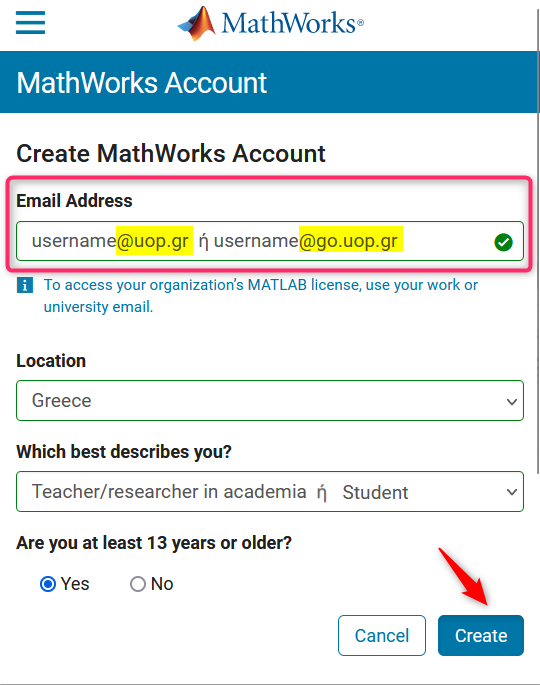 create mathwork account