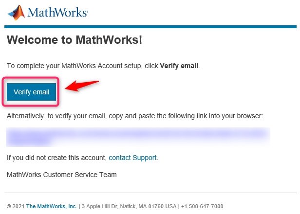 mathwork verify email